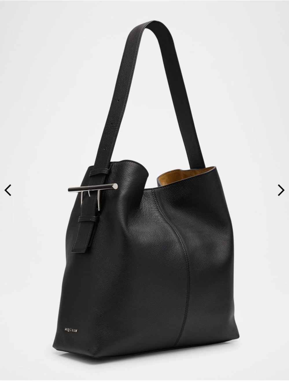 Alexander McQueen Black Leather Shoulder Bag with T Bar